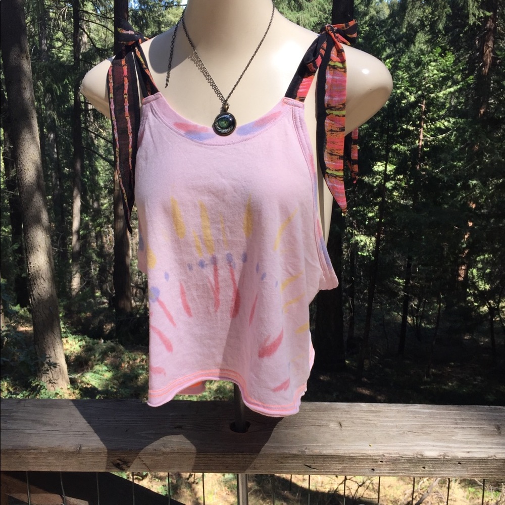 Free People  tie shoulders tank crop top in pink,HPx2